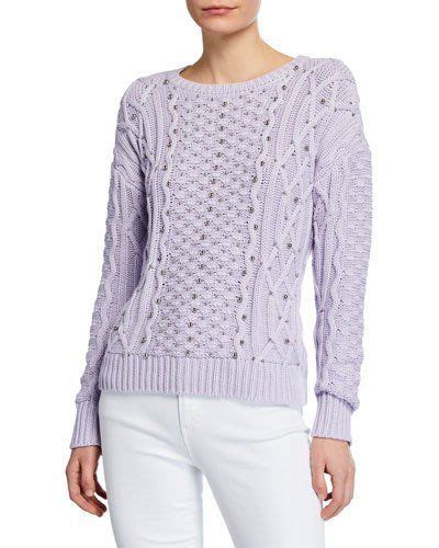 michael kors lavender chunky cable knit sweater silver beads